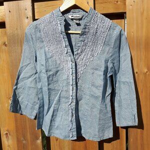 Nygard Petite Linen Blouse Ruffle collar Size 6